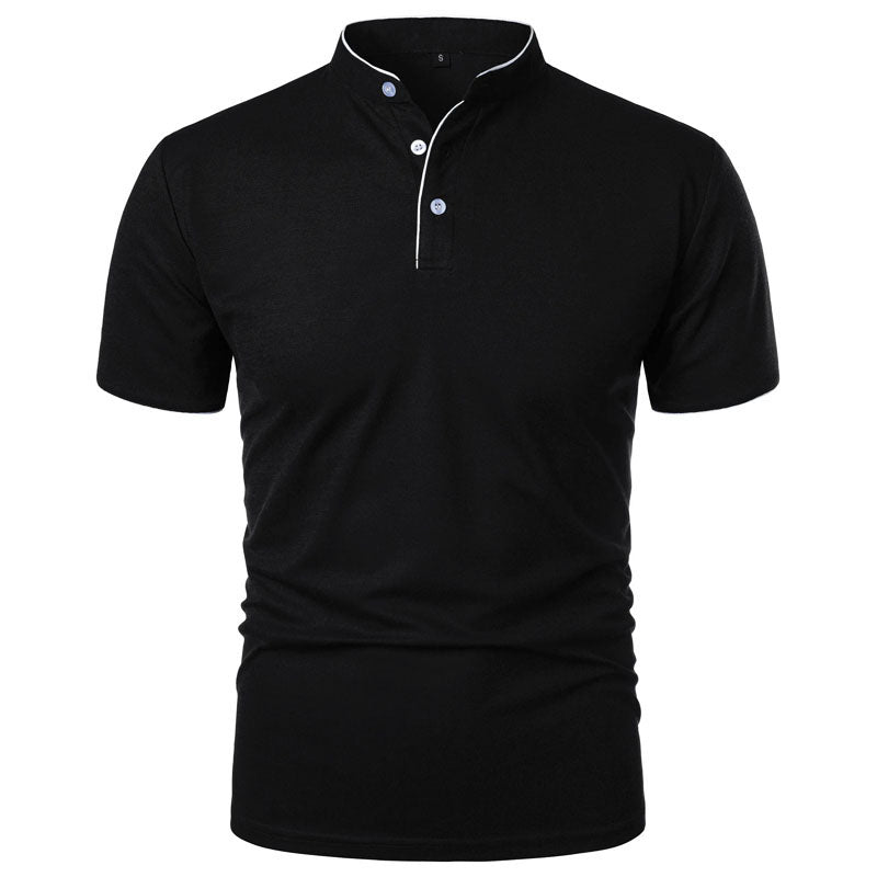 Roberto Russo Stand Collar T-Shirt with Contrast Trim Ash & Harbor