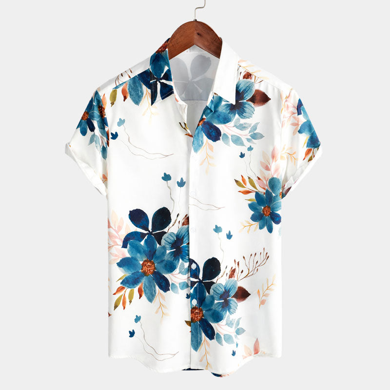 Roberto Russo Floral Pattern Shirt with Short Sleeves Ash & Harbor