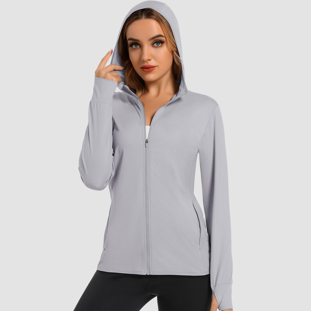 Women's UV Sun Shirt - Long Sleeve Quick-Dry Hooded Jacket-Women's Jackets-Calvin Hart-Light Grey-S-Calvin Hart