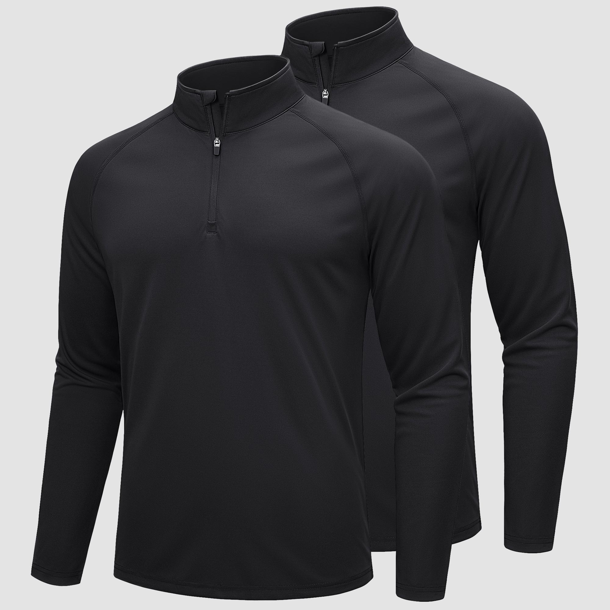 [2 Pcs set] Athletic Shirts 1/4 Pullover Zip Sun Protection-Men's tops-Calvin Hart-Black+Black-S-Calvin Hart
