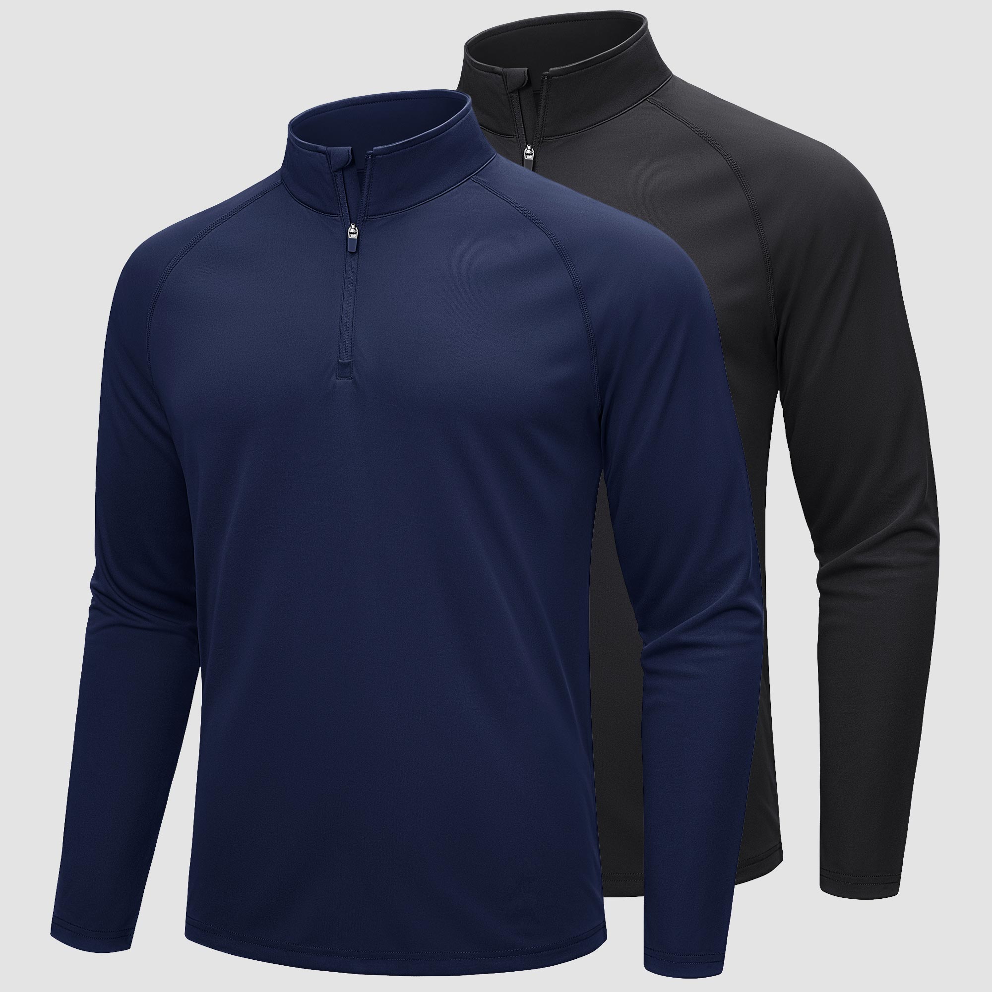 [2 Pcs set] Athletic Shirts 1/4 Pullover Zip Sun Protection-Men's tops-Calvin Hart-Black+Navy-S-Calvin Hart