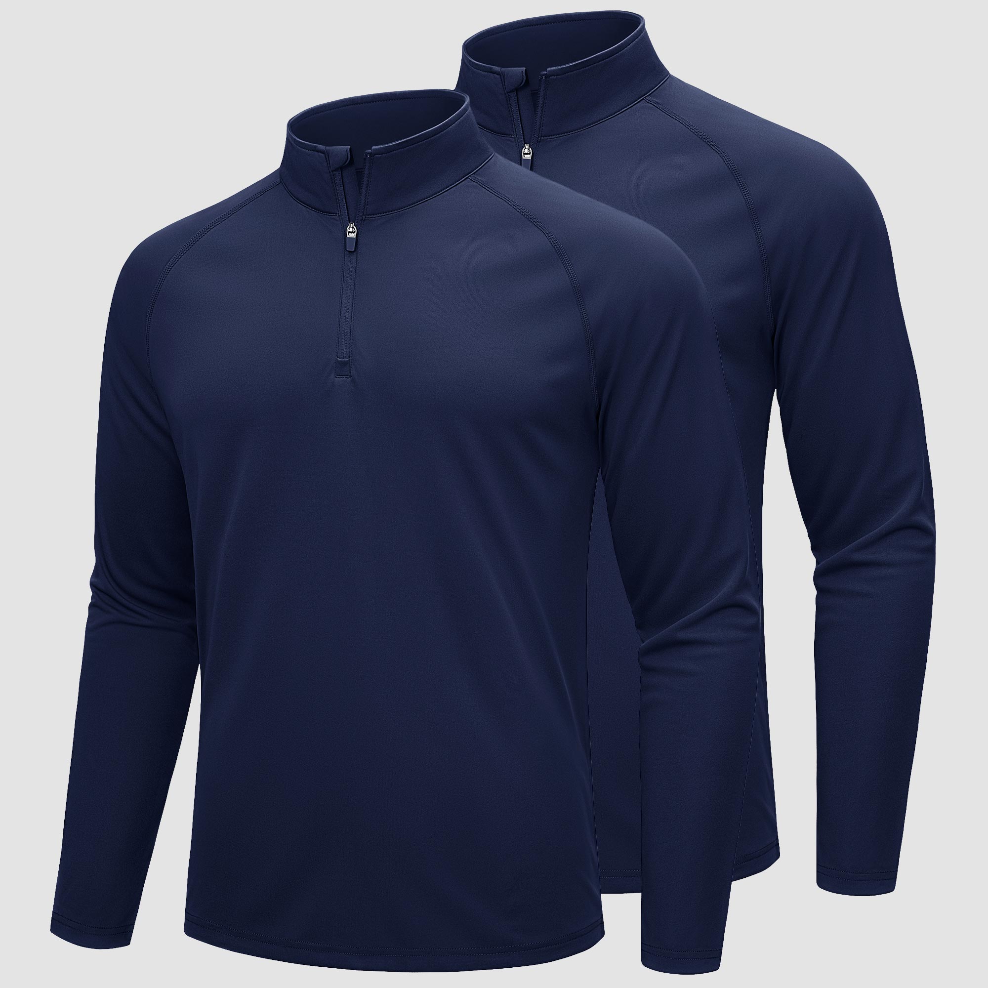 [2 Pcs set] Athletic Shirts 1/4 Pullover Zip Sun Protection-Men's tops-Calvin Hart-Navy+Navy-S-Calvin Hart