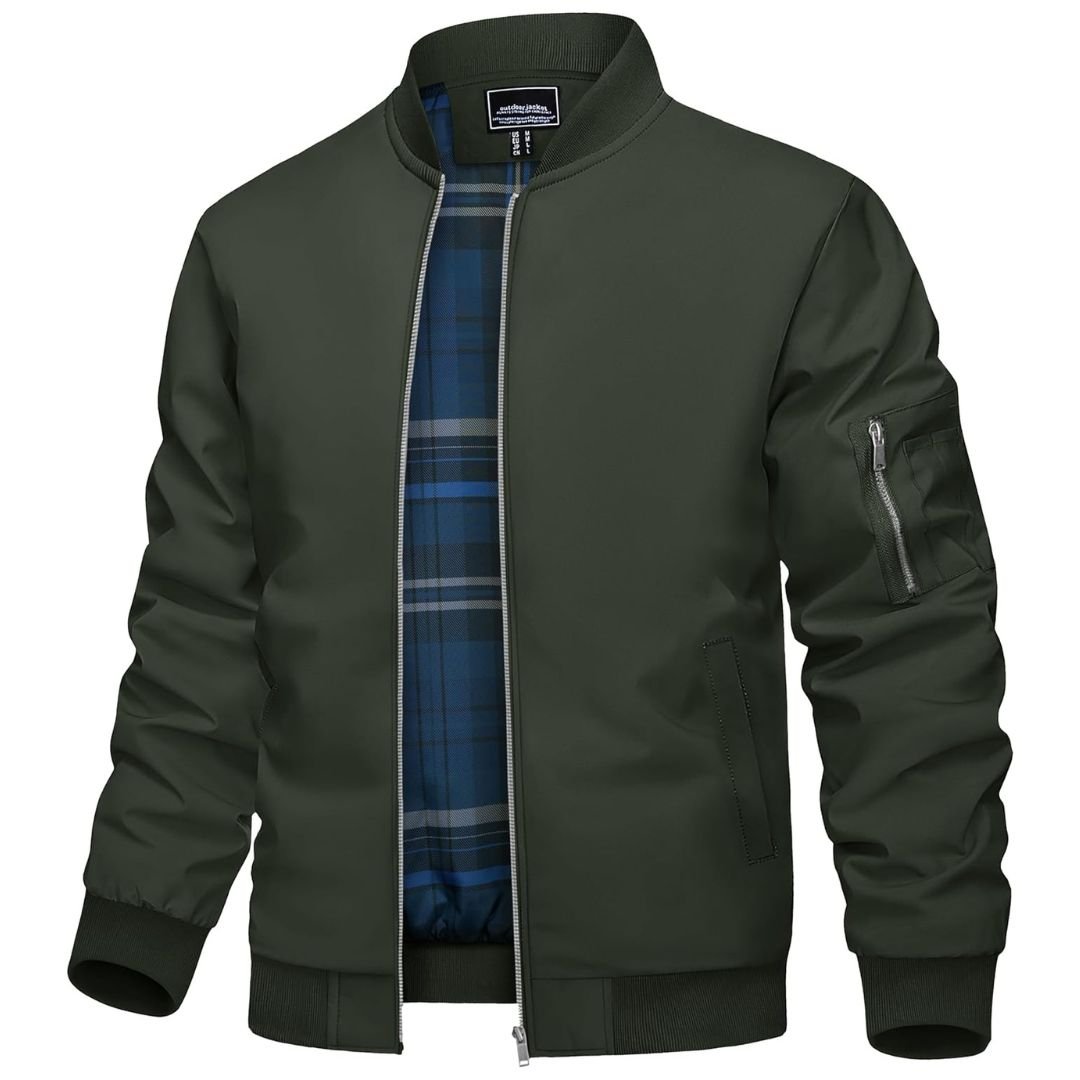 Men's Bomber Jacket Lightweight Windbreaker Plaid Lined