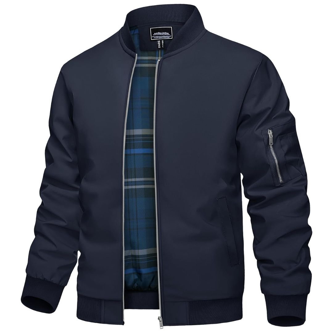 Men's Bomber Jacket Lightweight Windbreaker Plaid Lined