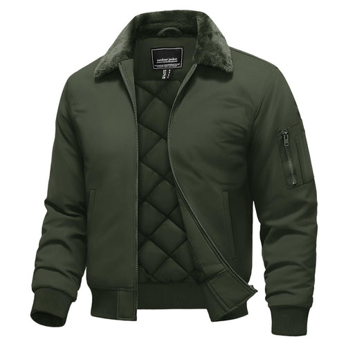 Casual Fleece Waterproof Bomber Jacket with Fur-Men's Jackets-Calvin Hart-Green-S-Calvin Hart