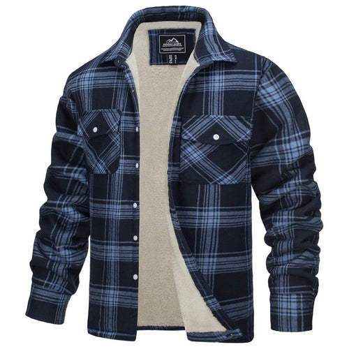 Flannel Shirt Jacket Fleece-Lined Multi Pockets-Men's Jackets-Calvin Hart-Grey Blue-S-Calvin Hart