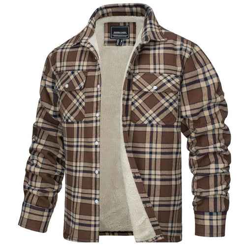 Flannel Shirt Jacket Fleece-Lined Multi Pockets-Men's Jackets-Calvin Hart-Brown-S-Calvin Hart