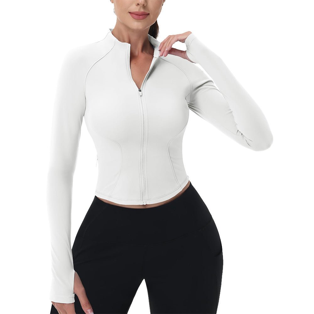 Women's Cropped Zip Up Workout Jacket - Slim Fit Lightweight Yoga Running Top