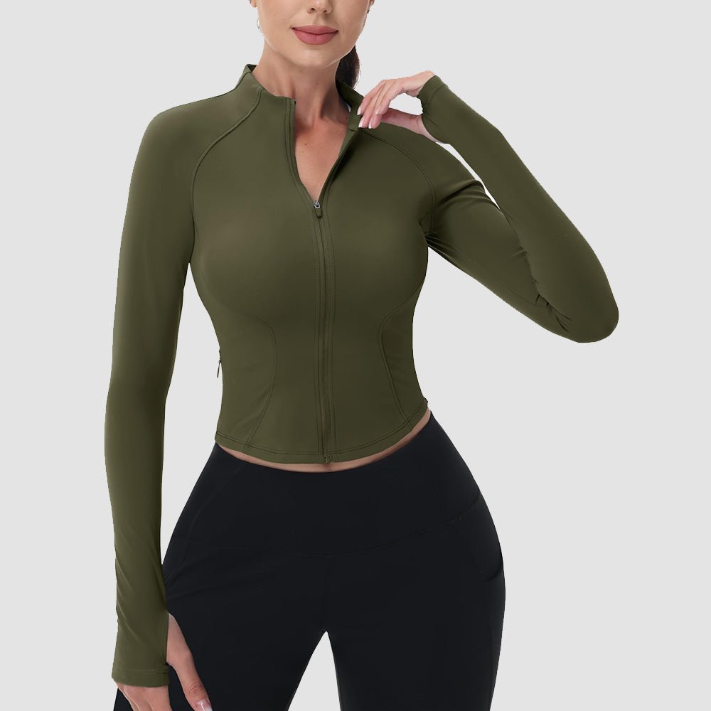 Women's Cropped Zip Up Workout Jacket - Slim Fit Lightweight Yoga Running Top