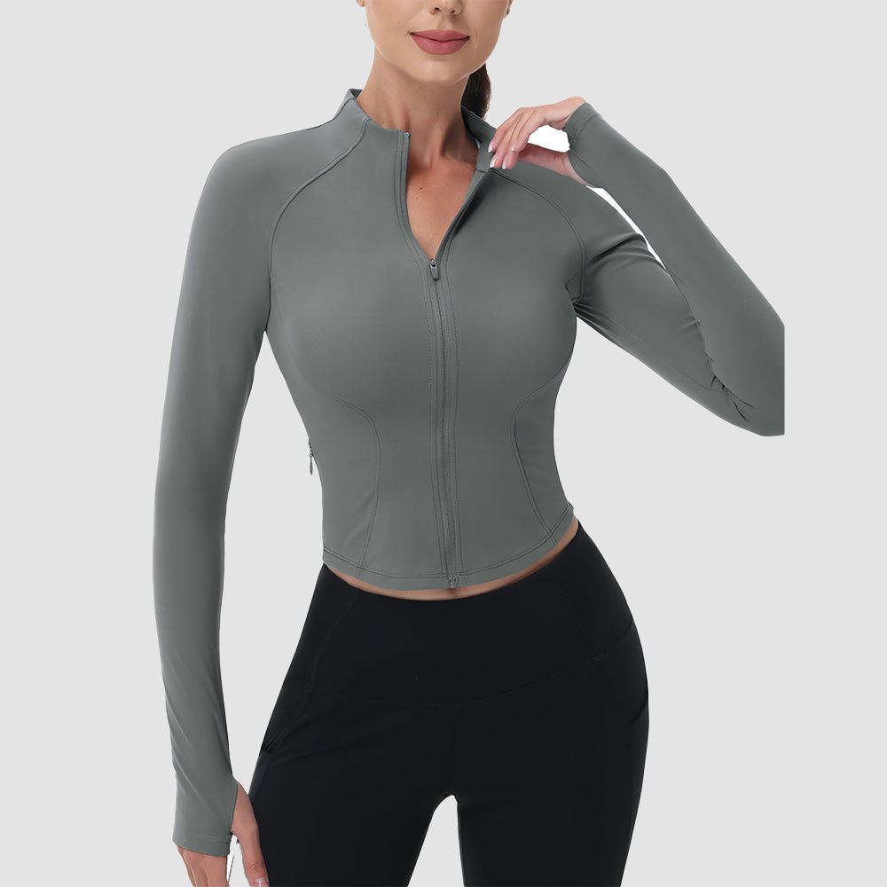 Women's Cropped Zip Up Workout Jacket - Slim Fit Lightweight Yoga Running Top