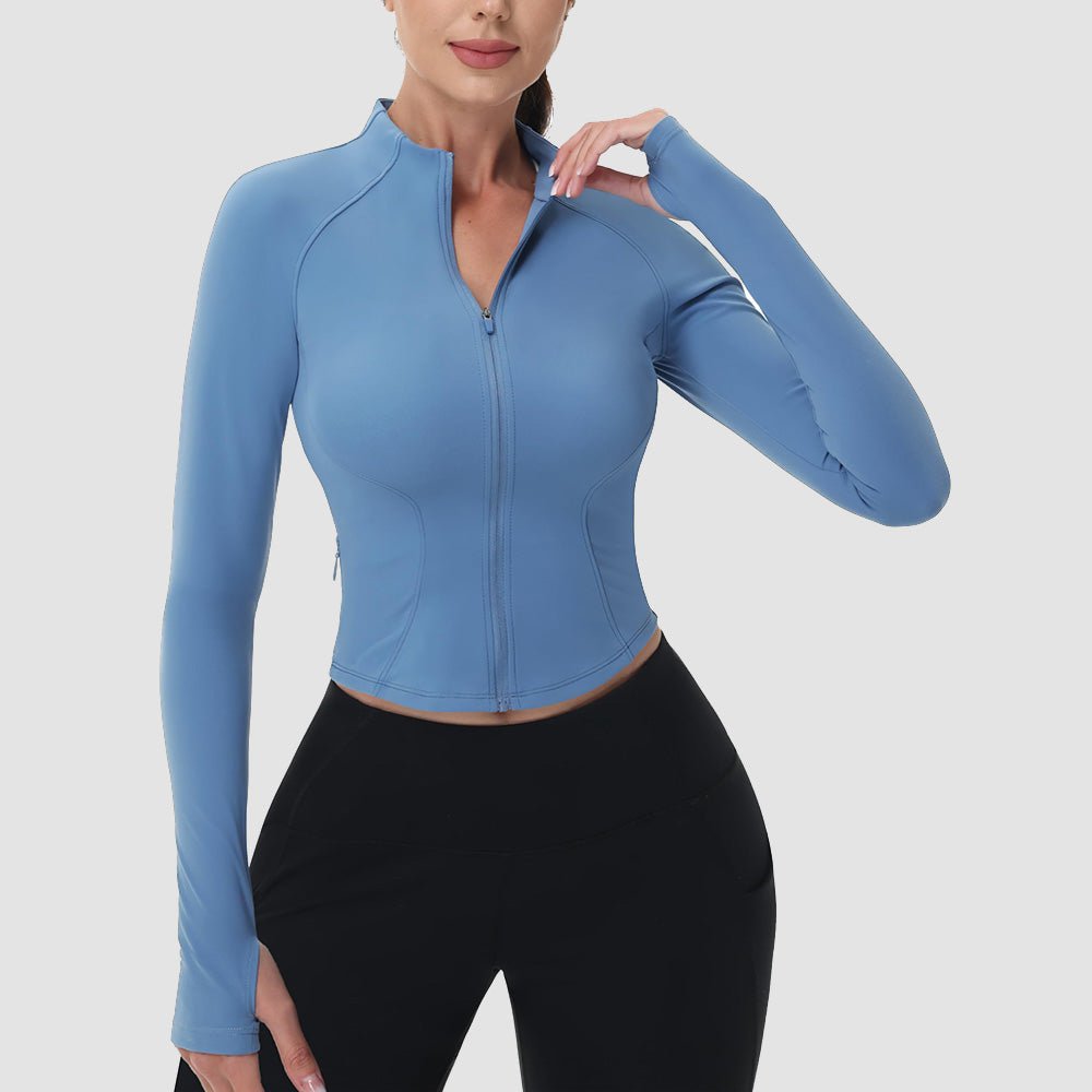 Women's Cropped Zip Up Workout Jacket - Slim Fit Lightweight Yoga Running Top