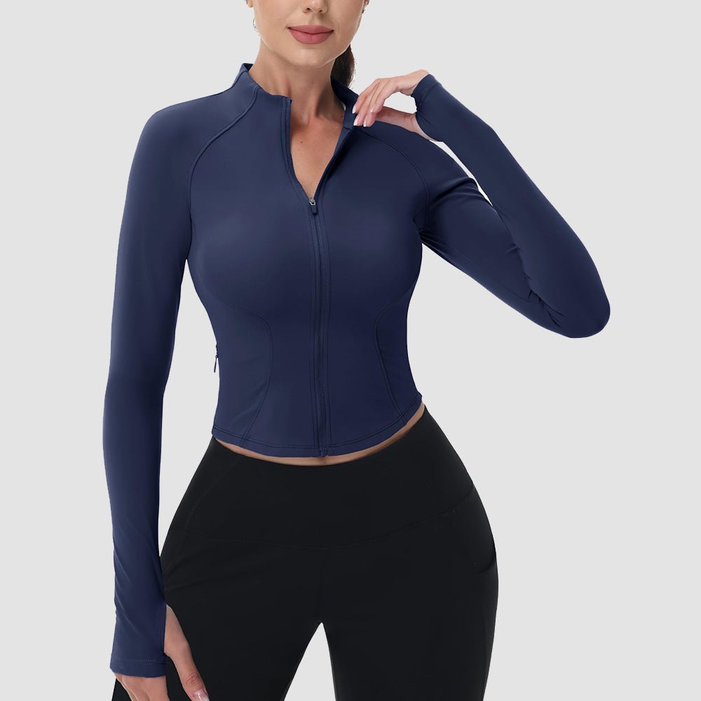 Women's Cropped Zip Up Workout Jacket - Slim Fit Lightweight Yoga Running Top