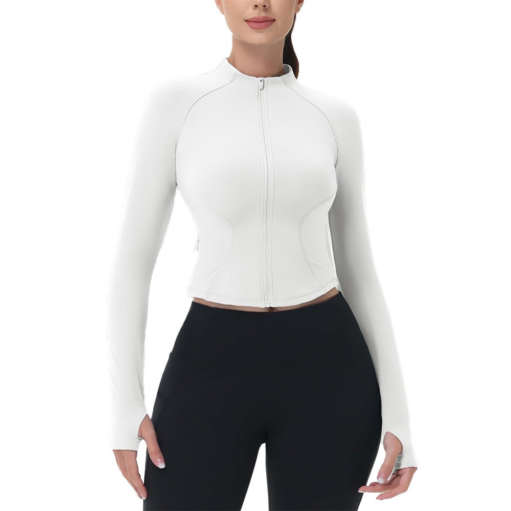 Women's Cropped Zip Up Workout Jacket - Slim Fit Lightweight Yoga Running Top