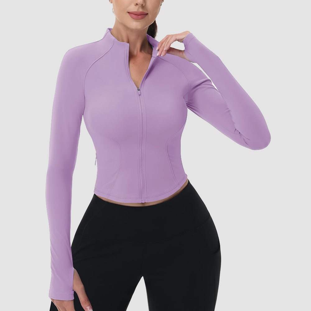 Women's Cropped Zip Up Workout Jacket - Slim Fit Lightweight Yoga Running Top