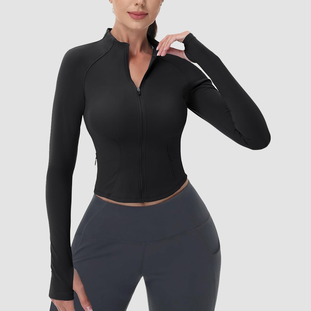Women's Cropped Zip Up Workout Jacket - Slim Fit Lightweight Yoga Running Top