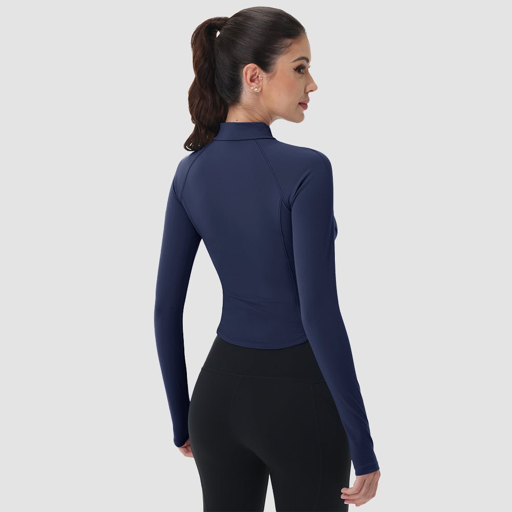 Women's Cropped Zip Up Workout Jacket - Slim Fit Lightweight Yoga Running Top