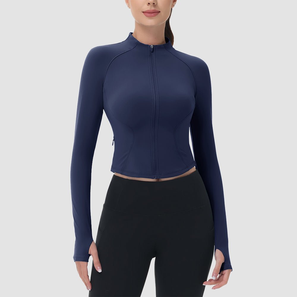 Women's Cropped Zip Up Workout Jacket - Slim Fit Lightweight Yoga Running Top
