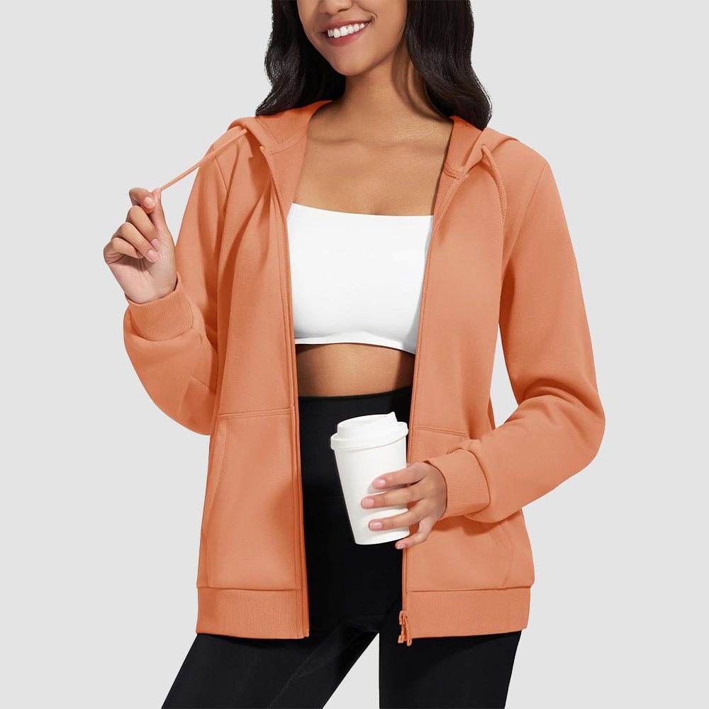 Women's Fleece Jacket - Full Zip, Hood & Pockets