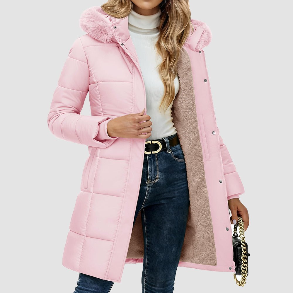 Women's Long Sherpa Lined Puffer Coat - Thick Fleece Winter Parka with Hood