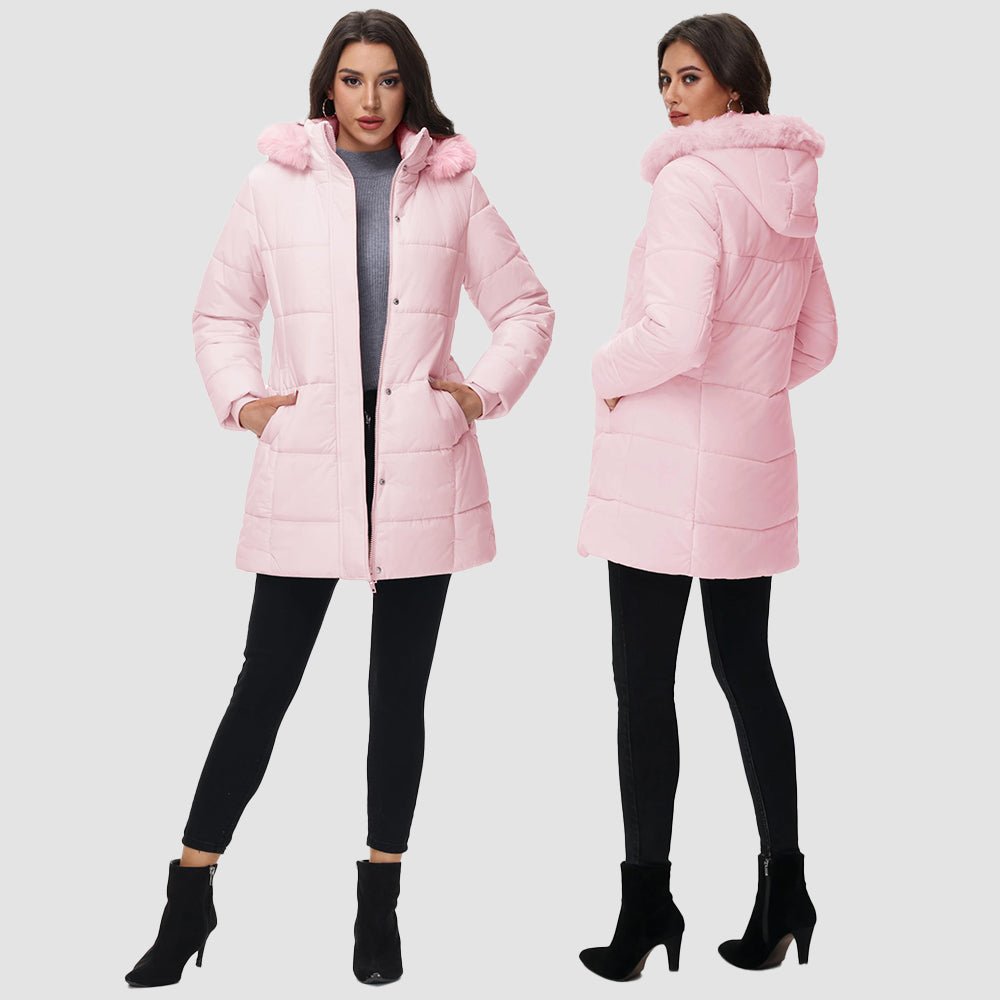 Women's Long Sherpa Lined Puffer Coat - Thick Fleece Winter Parka with Hood
