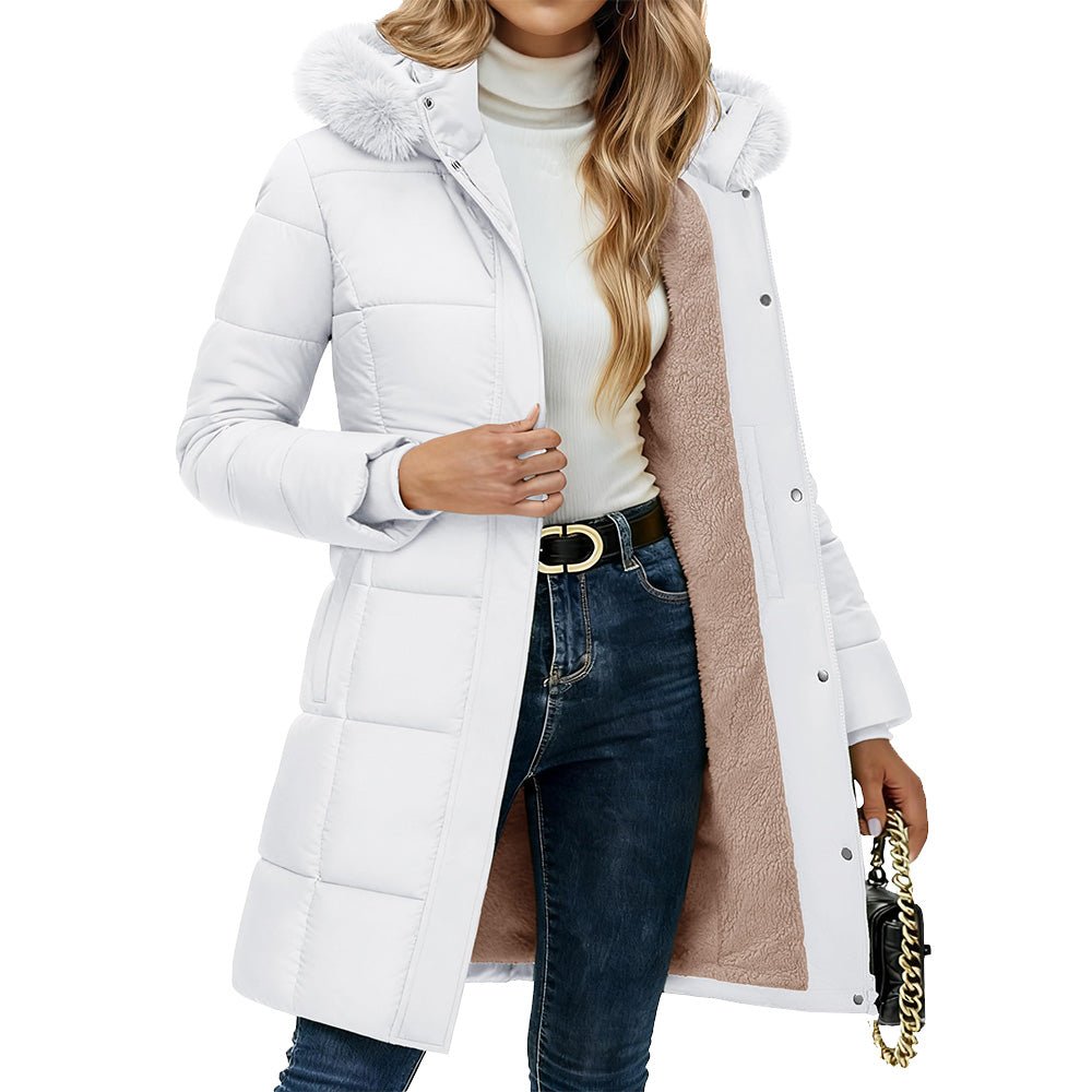 Women's Long Sherpa Lined Puffer Coat - Thick Fleece Winter Parka with Hood