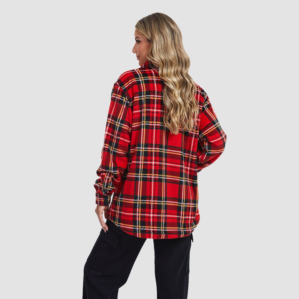 Women's Sherpa Lined Flannel Shacket - Warm Plaid Button Down Winter Jacket