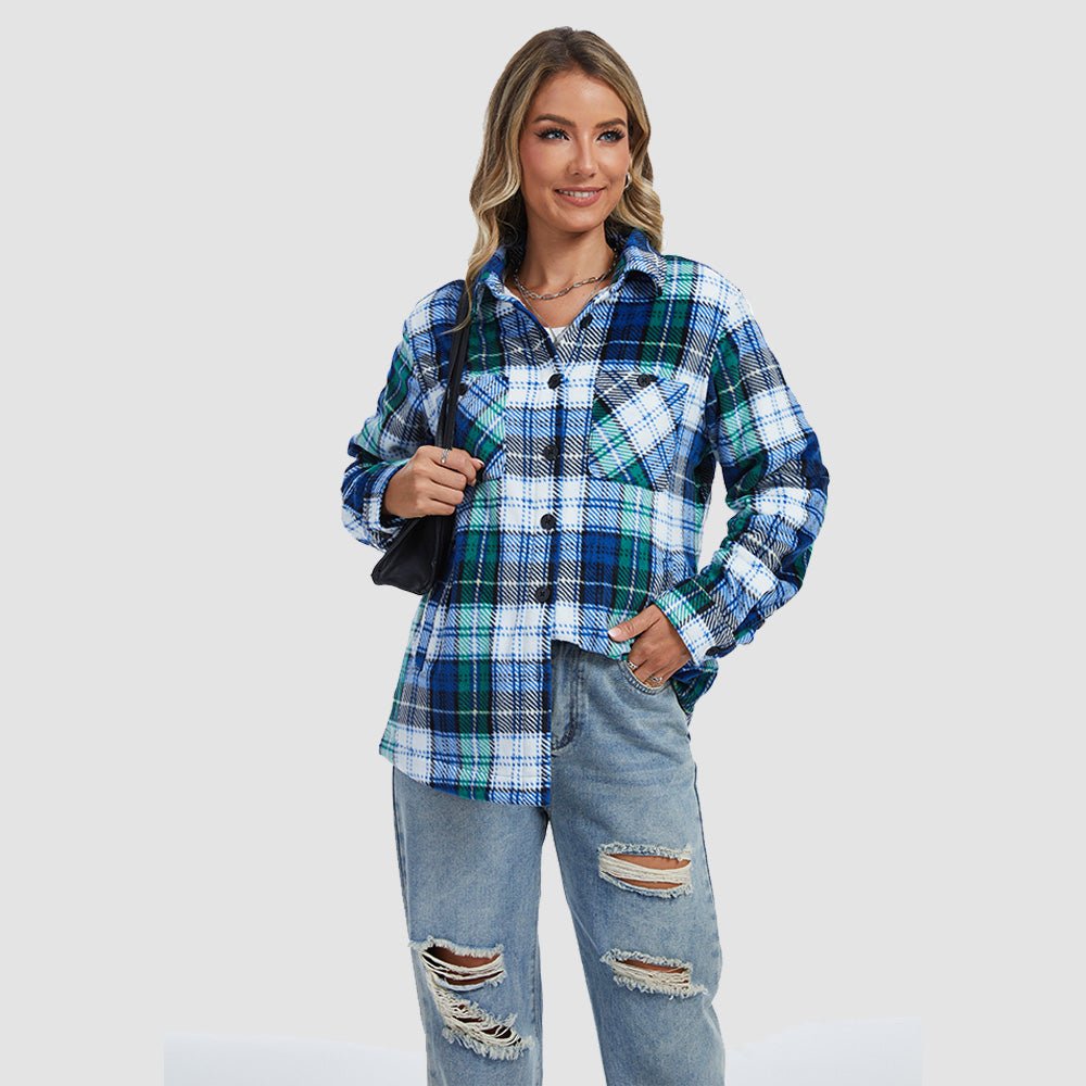 Women's Sherpa Lined Flannel Shacket - Warm Plaid Button Down Winter Jacket