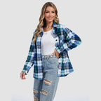 Women's Sherpa Lined Flannel Shacket - Warm Plaid Button Down Winter Jacket