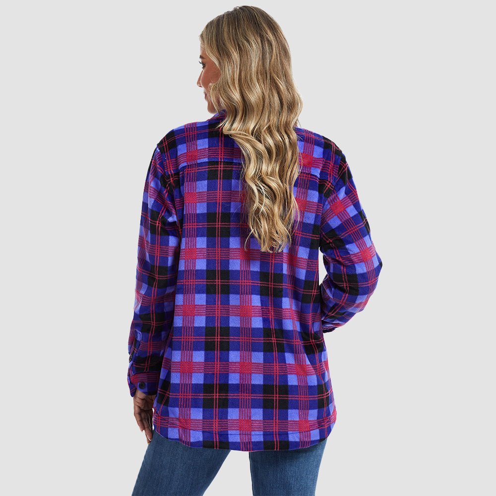 Women's Sherpa Lined Flannel Shacket - Warm Plaid Button Down Winter Jacket