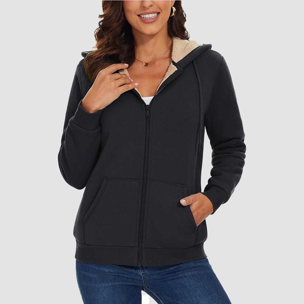 Women's Zip-Up Sherpa Lined Fleece Hoodie Jacket