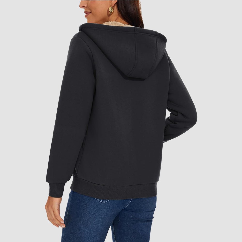 Women's Zip-Up Sherpa Lined Fleece Hoodie Jacket